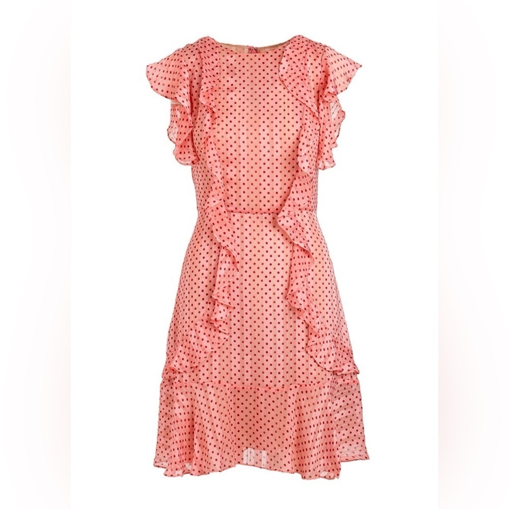 Monique Lhuillier Pink Polka Dot Ruffle Mini Dress $395- Size 4
